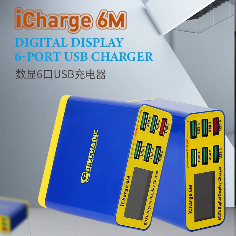 MECHANIC iCharge 6M USB 6-port charger fast charge smart digital display multi-port porous for iphone xiaomi mobile phone tablet