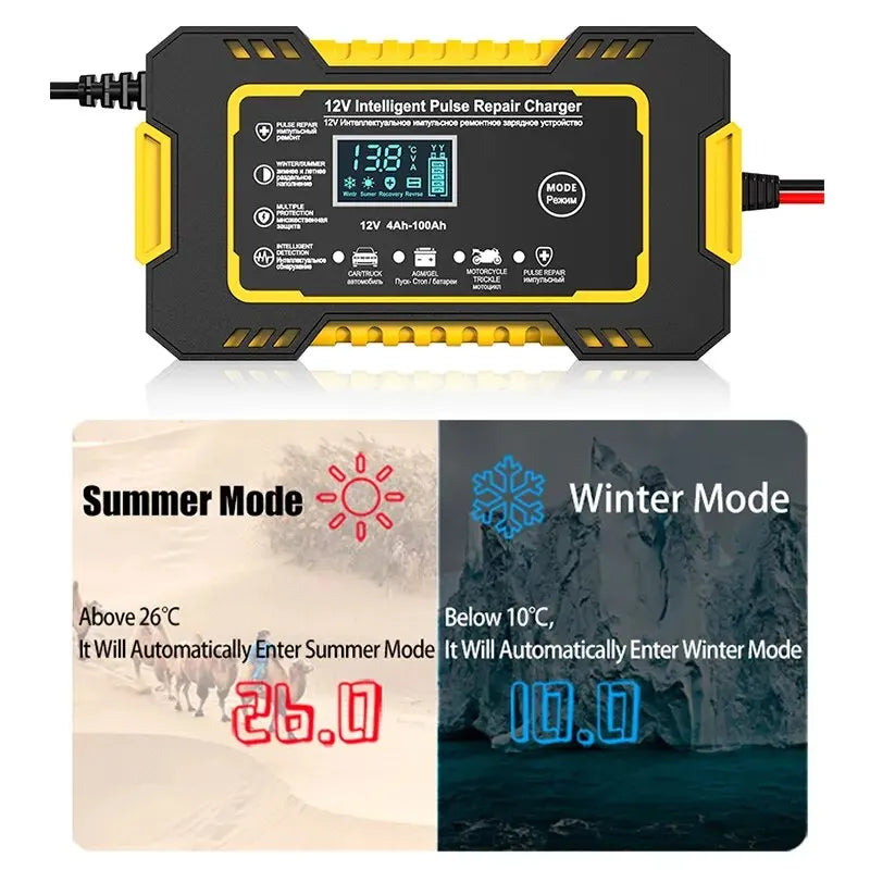 12V 6A Full Automatic Car Battery Charger Power Pulse Repair Chargers Wet Dry Lead Acid Battery Chargers Digital LCD Display