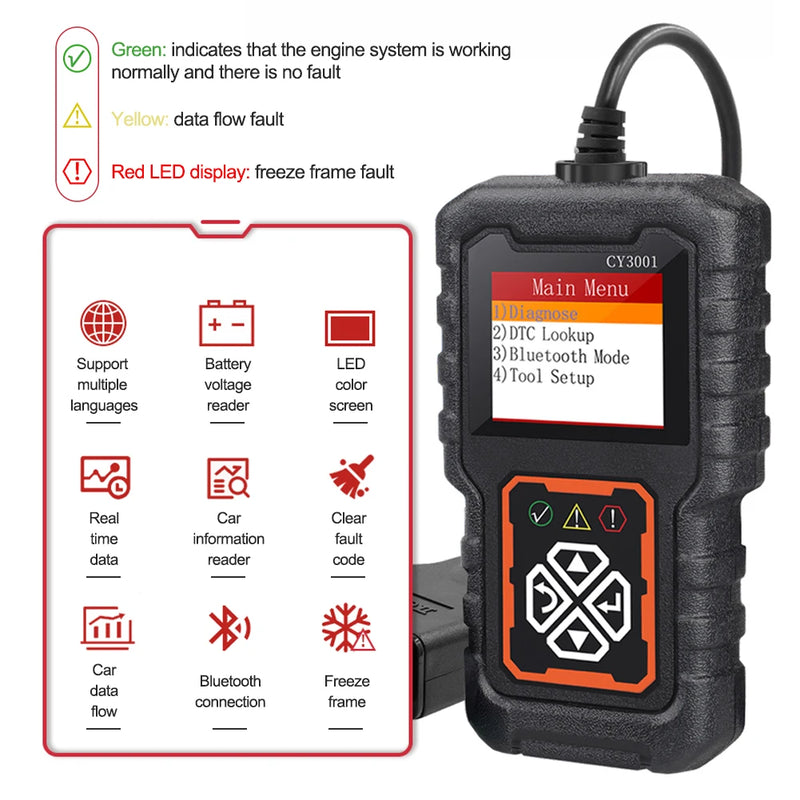 2023 Upgrade CR3001 Car OBD2 Scanner Bluetooth Fault Code Reader with LCD Display Car Diagnostic Tool for All OBDII Vehicles