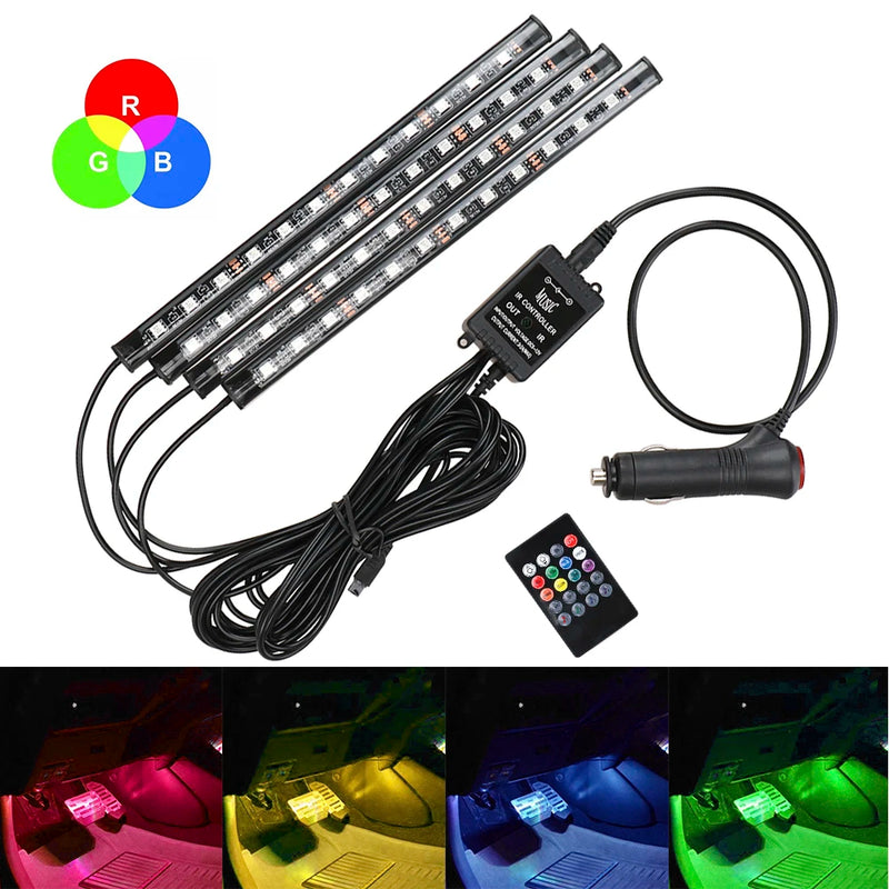 12V DIY Car Interior Ambient Mood Lights LED Strips RGB Lamps 24-48 Beads Door Foot Decorative Automotive Accessories Cartronics