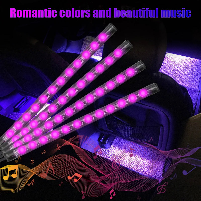 12V DIY Car Interior Ambient Mood Lights LED Strips RGB Lamps 24-48 Beads Door Foot Decorative Automotive Accessories Cartronics