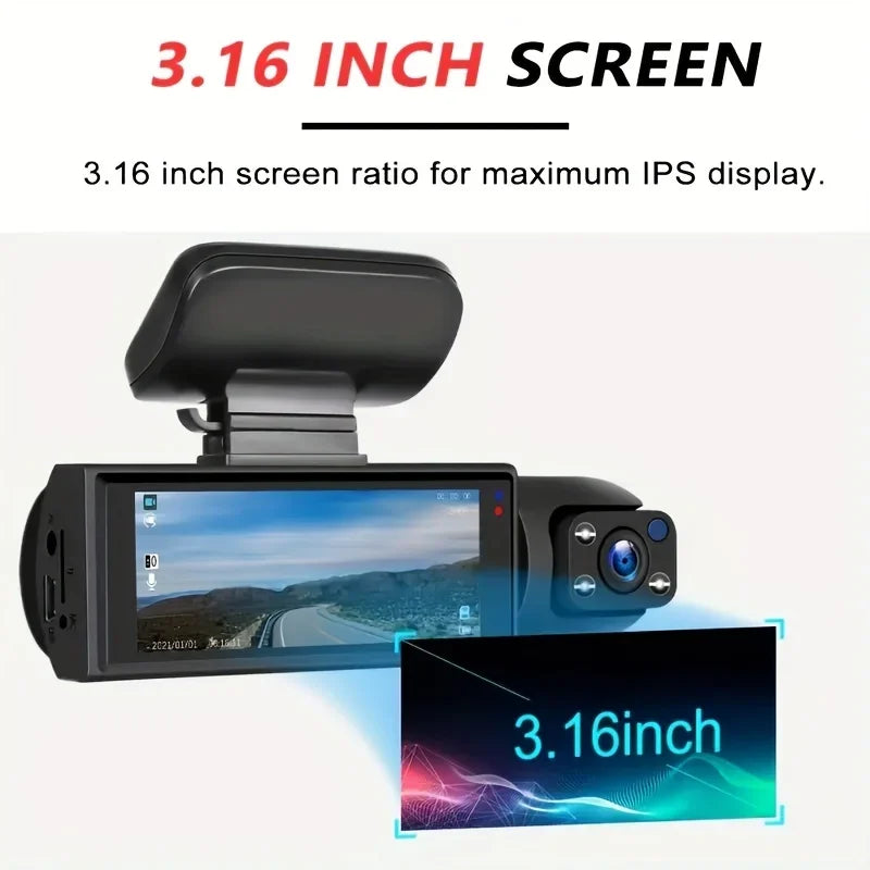 1080P Dash Cam for Cars Dual Camera Front and Inside Loop Recording 3.16 Inch DVR car Camera with IPS Screen IR Night Vision