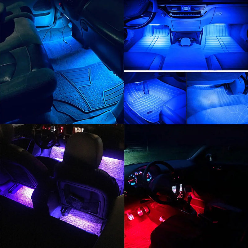 12V DIY Car Interior Ambient Mood Lights LED Strips RGB Lamps 24-48 Beads Door Foot Decorative Automotive Accessories Cartronics