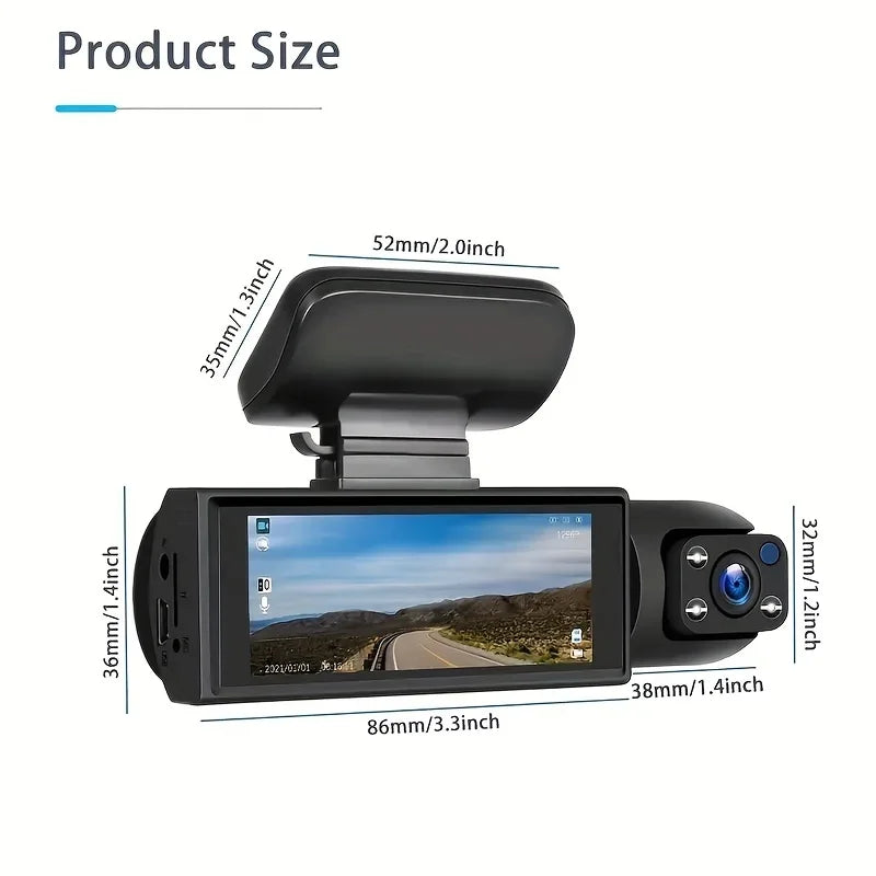 1080P Dash Cam for Cars Dual Camera Front and Inside Loop Recording 3.16 Inch DVR car Camera with IPS Screen IR Night Vision