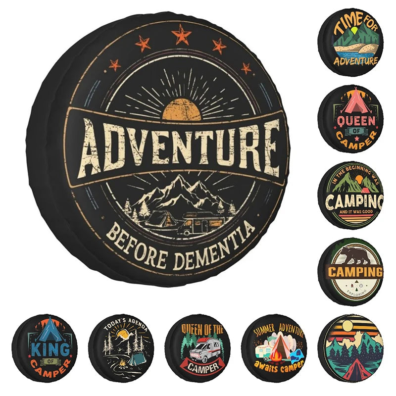 Funny Adventure Camper Travel Tire Cover for Car Wheel Protector Covers Universal for Trailer SUV Truck Camper Travel Trailer