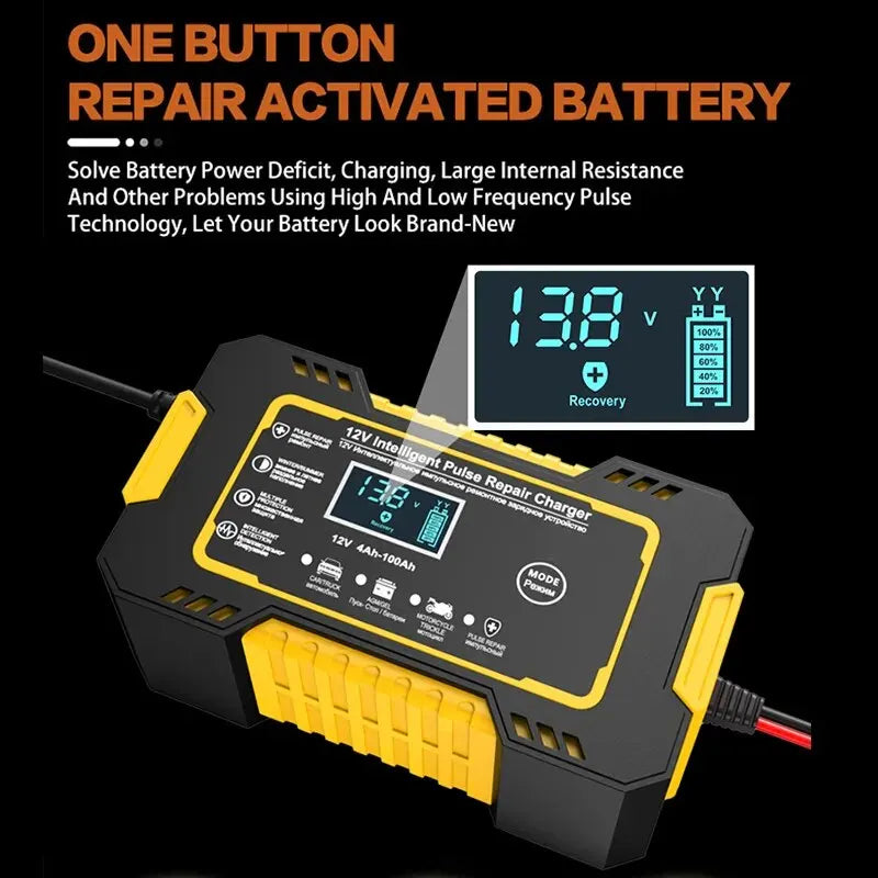 12V 6A Full Automatic Car Battery Charger Power Pulse Repair Chargers Wet Dry Lead Acid Battery Chargers Digital LCD Display