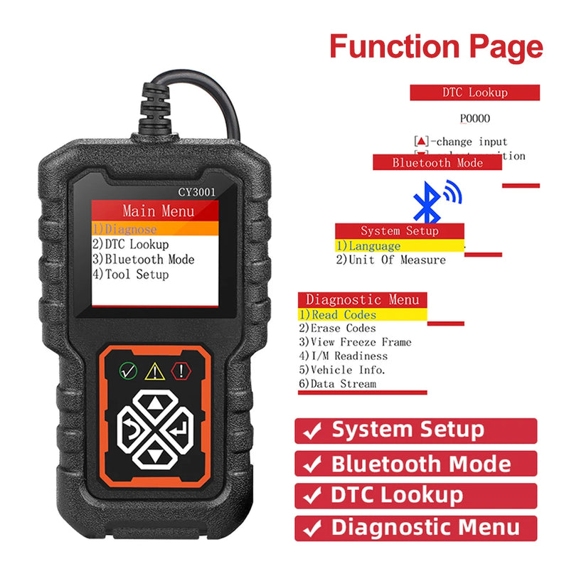 2023 Upgrade CR3001 Car OBD2 Scanner Bluetooth Fault Code Reader with LCD Display Car Diagnostic Tool for All OBDII Vehicles